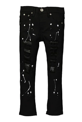 Little Boys Paint Splatter Skinny Jeans, Black, Size 4