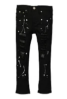 Little Boys Paint Splatter Skinny Jeans, Black, Size 6