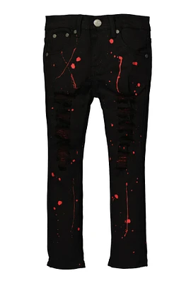 Little Boys Paint Splatter Distressed Jeans, Black, Size 7