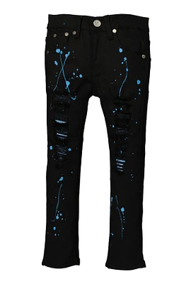 Little Boys Paint Splatter Print Distressed Jeans, Black,