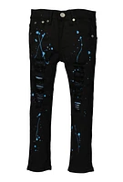 Little Boys Paint Splatter Print Distressed Jeans, Black, Size 6