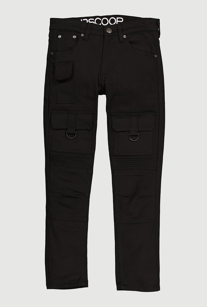 Boys Tabbed Cargo Pocket Moto Jeans, Black, Size 18
