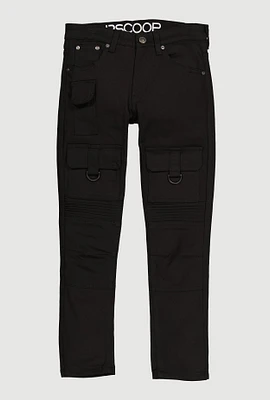 Boys Tabbed Cargo Pocket Moto Jeans, Black, Size 18