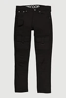 Boys Tabbed Cargo Pocket Moto Jeans, Black, Size 18