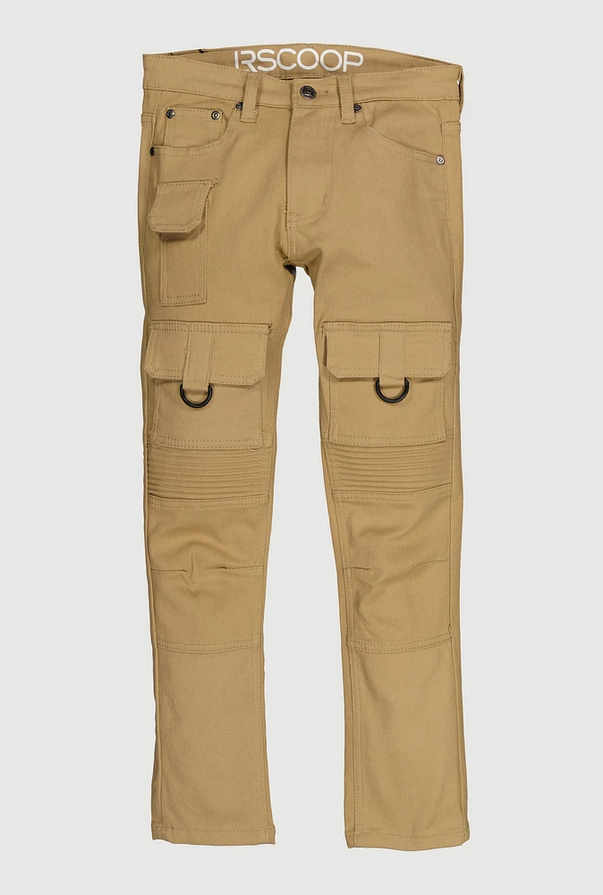 Boys Decorative Stitch Cargo Pocket Moto Pants, Khaki, Size 10