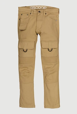 Boys Decorative Stitch Cargo Pocket Moto Pants, Khaki, Size 14