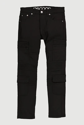 Boys Cargo Pocket Moto Jeans, Black, Size 18