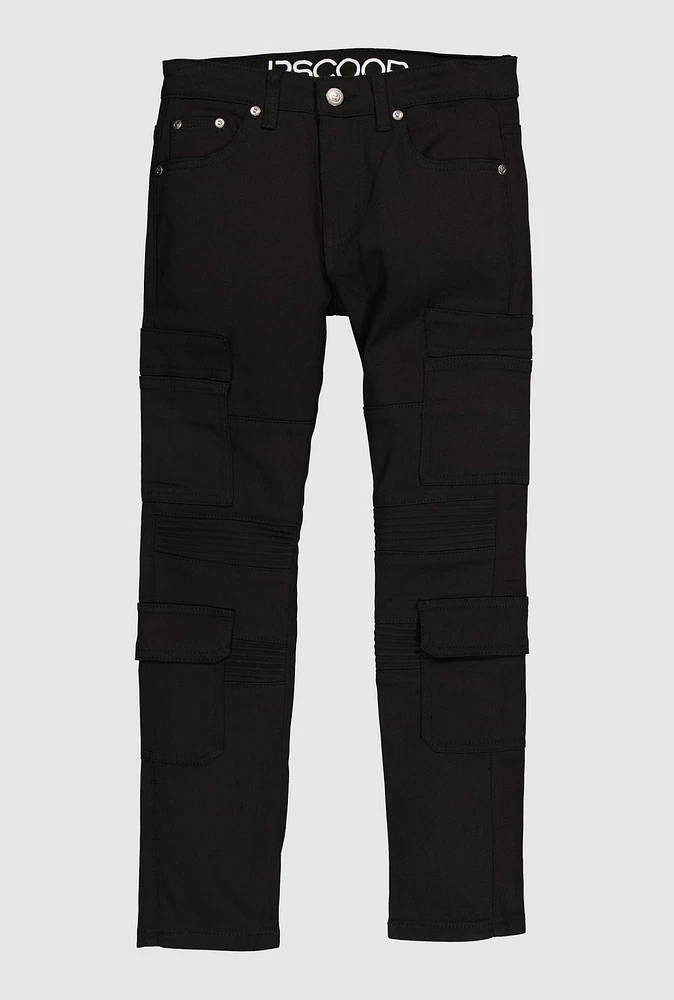 Boys Cargo Pocket Moto Jeans, Black,