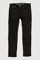 Boys Cargo Pocket Moto Jeans, Black,