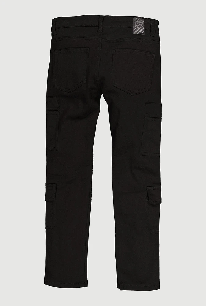 Boys Cargo Pocket Moto Jeans, Black, Size 14