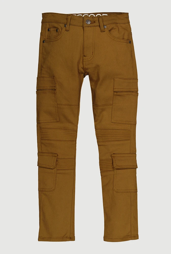 Boys Cargo Pocket Moto Skinny Jeans, Khaki, Size 14