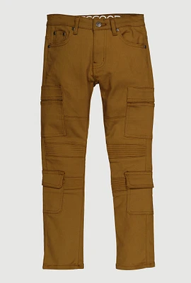 Boys Cargo Pocket Moto Skinny Jeans, Khaki, Size 14