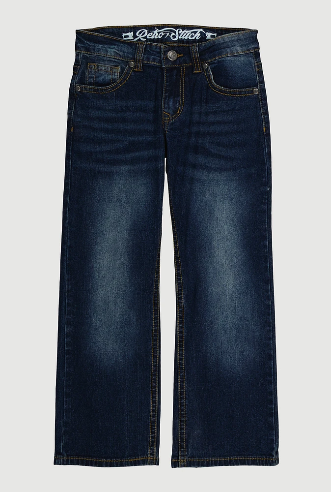 Boys Whiskered Straight Leg Jeans, Blue, Size 12