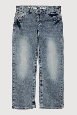 Boys Whiskered Mineral Wash Straight Leg Jeans, Blue,