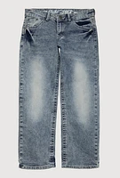 Boys Whiskered Mineral Wash Straight Leg Jeans, Blue, Size 18