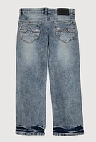 Boys Whiskered Mineral Wash Straight Leg Jeans, Blue,