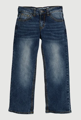 Boys Straight Leg Whiskered Jeans, Blue, Size 16