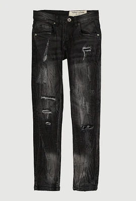 Boys Frayed and Distressed Whiskered Jeans, Black,