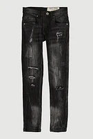 Boys Frayed and Distressed Whiskered Jeans, Black,