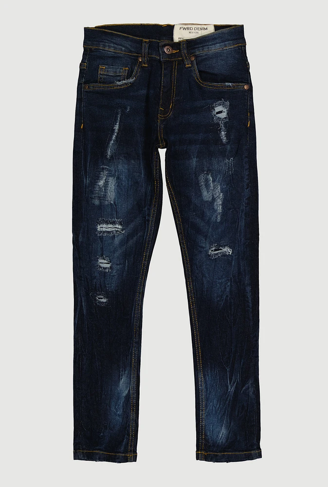 Boys Frayed and Distressed Jeans, Blue, Size 18
