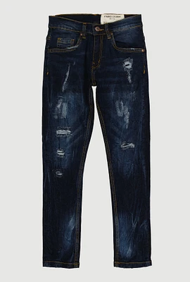 Boys Frayed and Distressed Jeans, Blue, Size 18