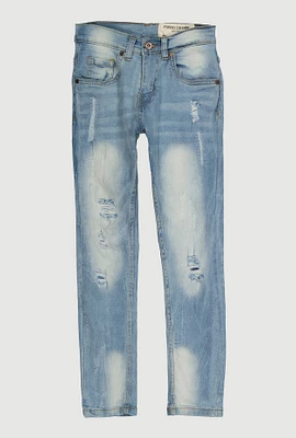 Boys Whiskered and Distressed Skinny Jeans, Blue, Size 8