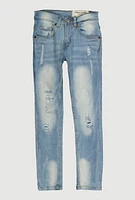 Boys Whiskered and Distressed Skinny Jeans, Blue, Size 8