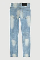 Boys Whiskered and Distressed Skinny Jeans, Blue, Size 14
