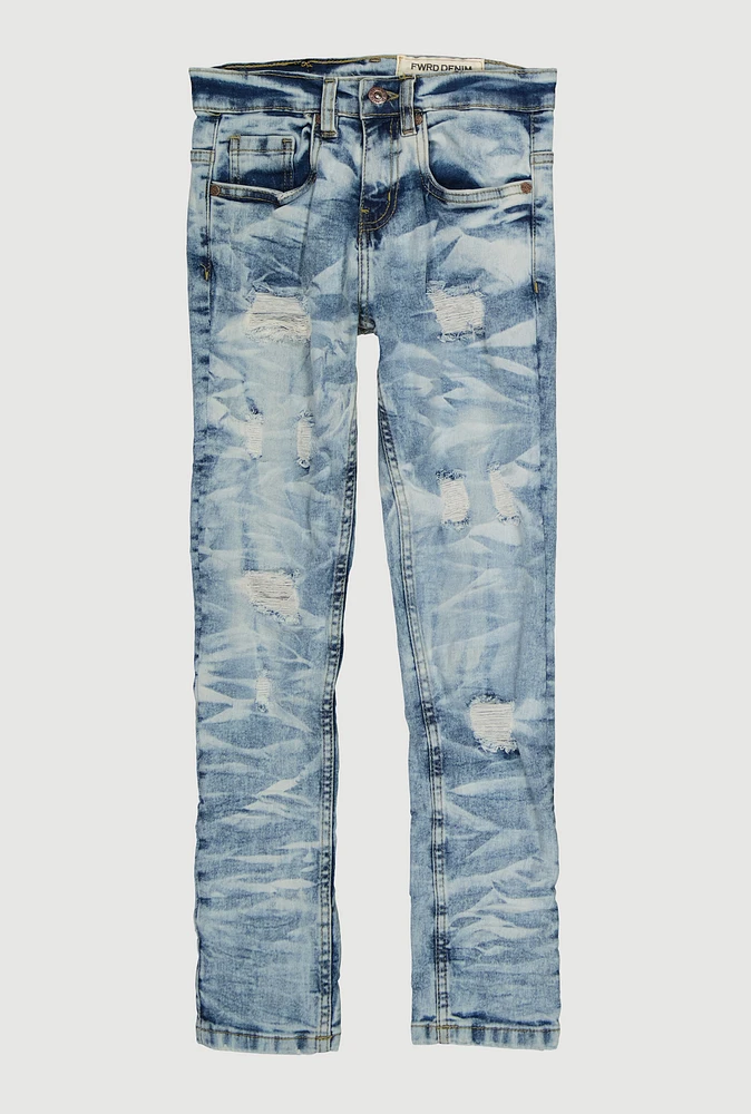 Boys Mineral Wash Distressed Skinny Jeans, Blue,