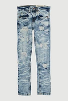 Boys Mineral Wash Distressed Skinny Jeans, Blue, Size 18