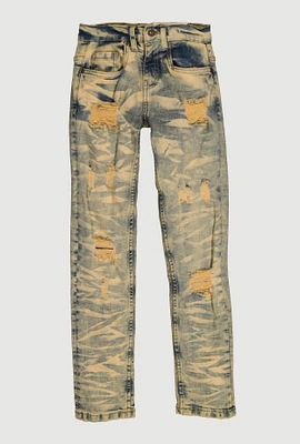 Boys Distressed Mineral Wash Skinny Jeans, Multi, Size 14