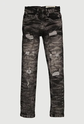 Boys Mineral Wash Patch and Repair Skinny Jeans, Grey,