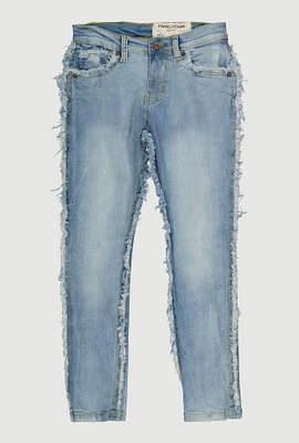 Boys Frayed Trim Skinny Jeans, Blue,