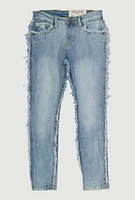 Boys Frayed Trim Skinny Jeans, Blue,