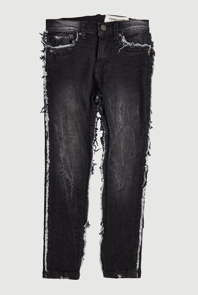 Boys Mineral Wash Frayed Jeans, Black,