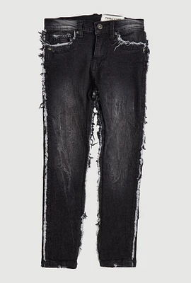 Boys Mineral Wash Frayed Jeans, Black,