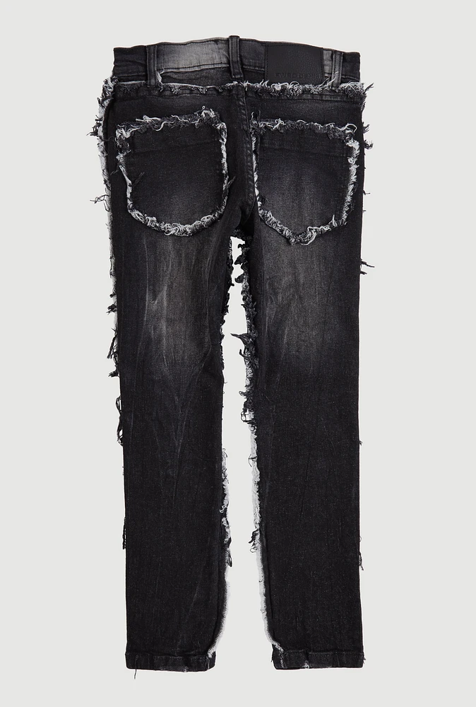 Boys Mineral Wash Frayed Jeans, Black,