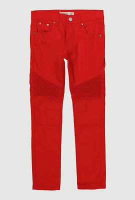 Boys Solid Slim Leg Moto Jeans, Red, Size 10