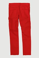 Boys Solid Slim Leg Moto Jeans, Red, Size 14