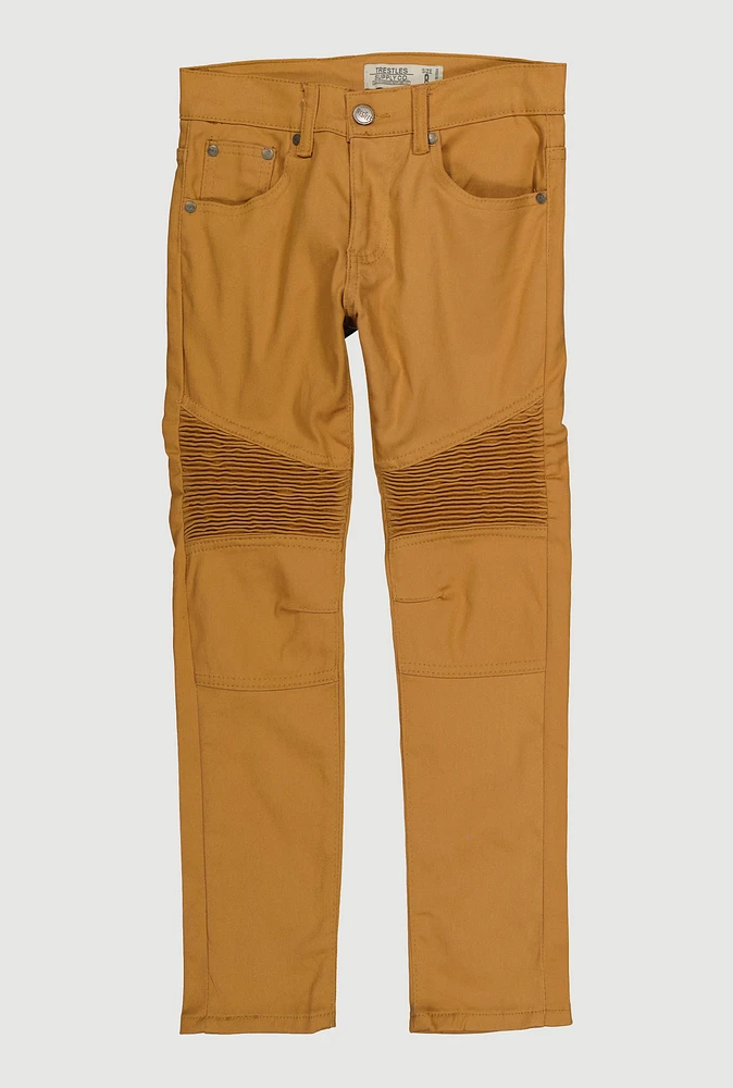 Boys Slim Leg Moto Jeans, Khaki, Size 12
