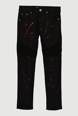 Boys Paint Splattered Moto Jeans, Black,