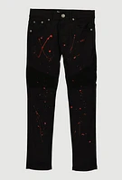 Boys Paint Splattered Moto Jeans, Black, Size 8