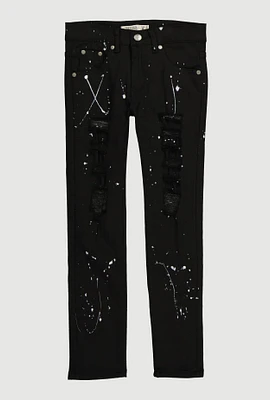 Boys Paint Splatter Distressed Jeans, Black, Size 18