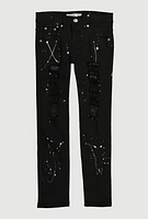 Boys Paint Splatter Distressed Jeans, Black, Size 18