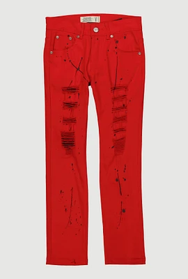 Boys Paint Splatter Patch and Repair Skinny Jeans, Red, Size 12