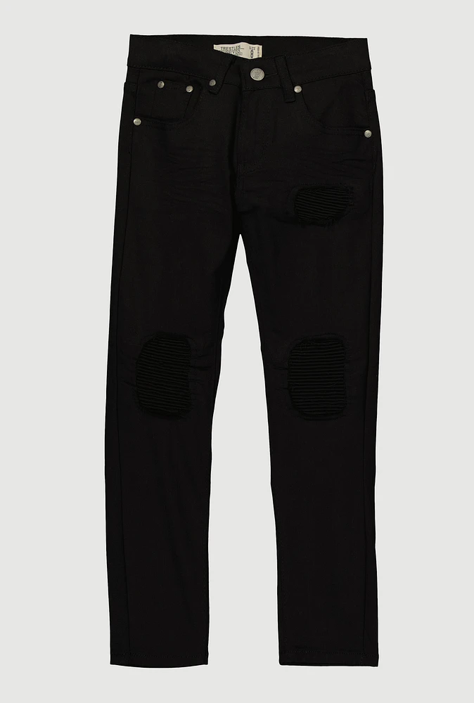 Boys Patch and Repair Moto Skinny Jeans, Black,