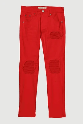 Boys Solid Rip and Repair Moto Jeans, Red, Size 8