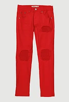 Boys Solid Rip and Repair Moto Jeans, Red, Size 8