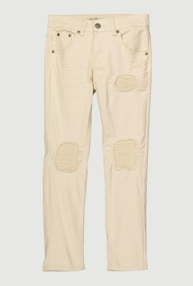 Boys Moto Patch and Repair Skinny Jeans, Khaki,