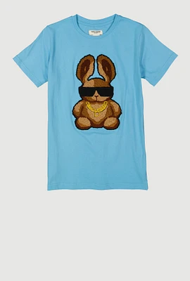 Boys Bunny Chenille Patch Crew Neck Graphic Tee, Blue, Size 18-20